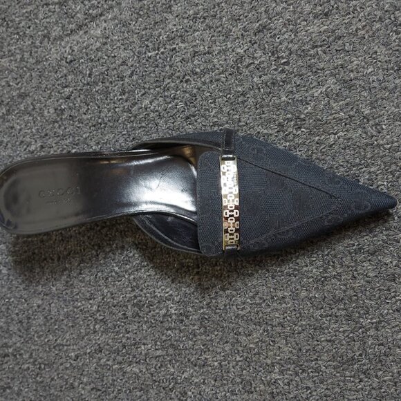 Gucci Women's GG Canvas Pointed Toe Kitten Heel Mules - Size 7 1/2B - Picture 4 of 16